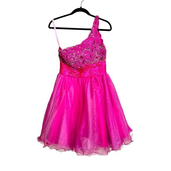 NWT Blush Prom by Alexia 9279 Hot Pink One-Shoulder Beaded Dress Sz 6 - Picture 2 of 16